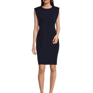 CALVIN KLEIN| Cap Sleeve Scuba Crepe Empire Waist Crew Neck Pencil Dress